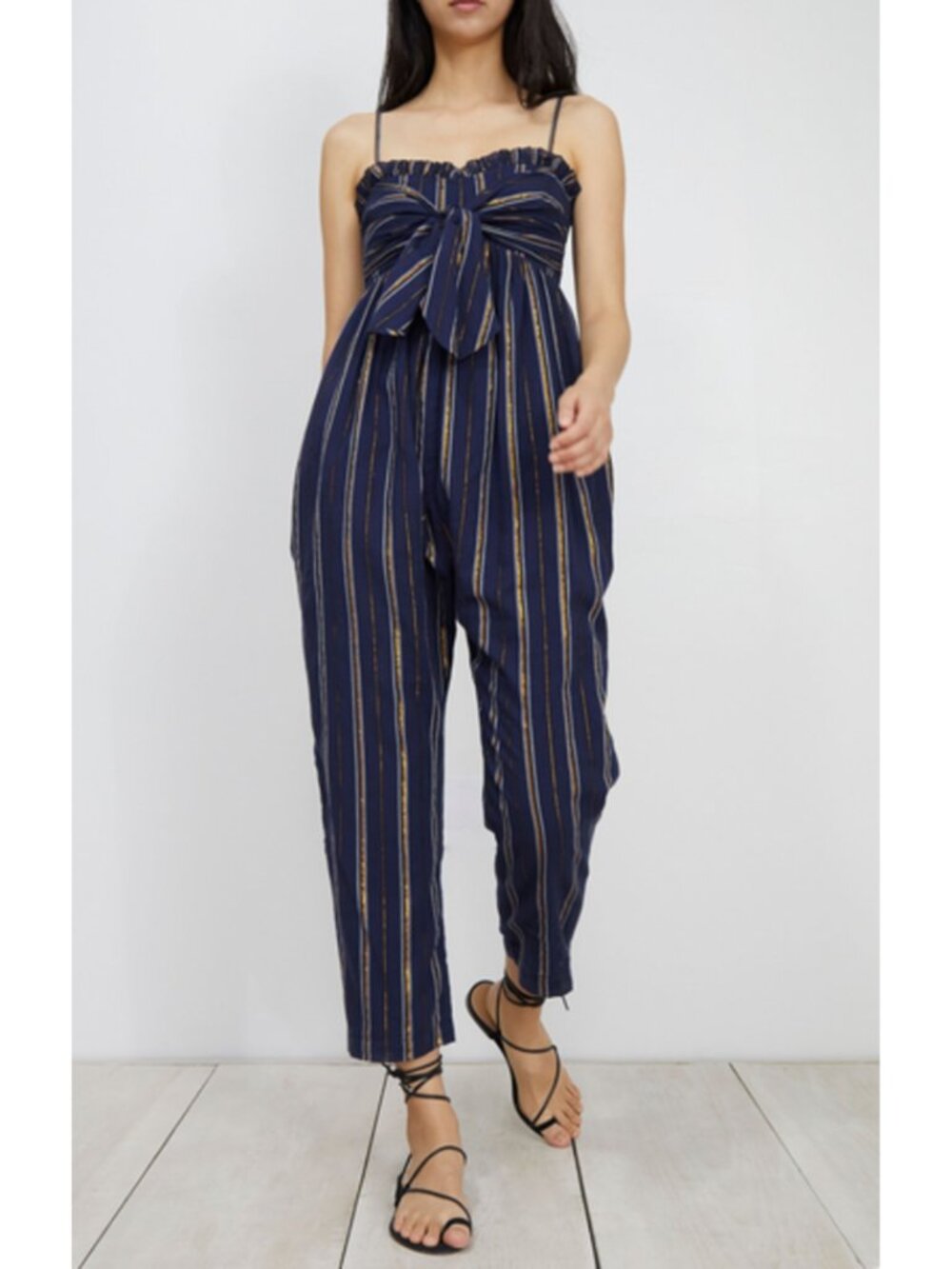 Apiece Apart Gypsea Tank Jumpsuit Navy Blue Metallic Striped Size 0 Summer Boho